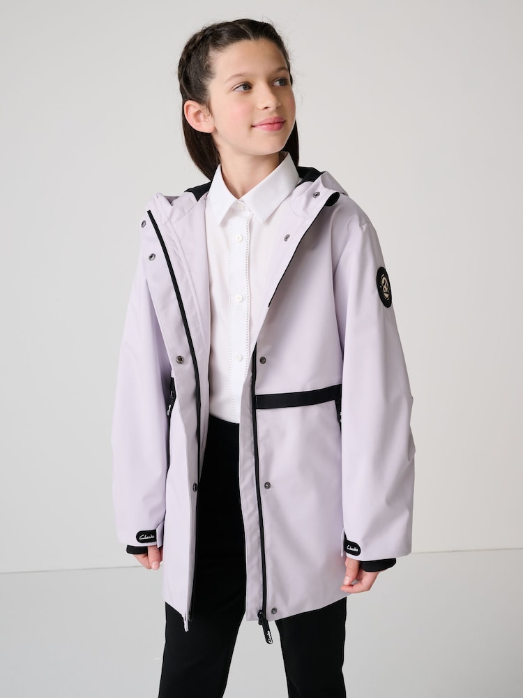Clarks Lilac Purple Girls Shower Resistant Lightweight Tech Coat - Image 2 of 10 Clarks Lilac Purple Girls Shower Resistant Lightweight Tech Coat - Image 2 of 10