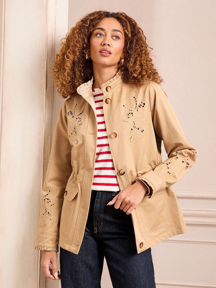 Love & Roses Neutral Cotton Embroidered Utility Jacket - Image 1 of 5