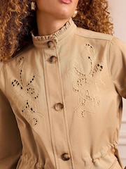 Love & Roses Neutral Cotton Embroidered Utility Jacket - Image 2 of 5