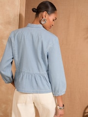 Love & Roses Light Wash Blue Light Weight Peplum Hem 100% Cotton Jacket - Image 2 of 4
