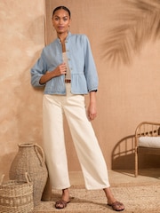 Love & Roses Light Wash Blue Light Weight Peplum Hem 100% Cotton Jacket - Image 3 of 4