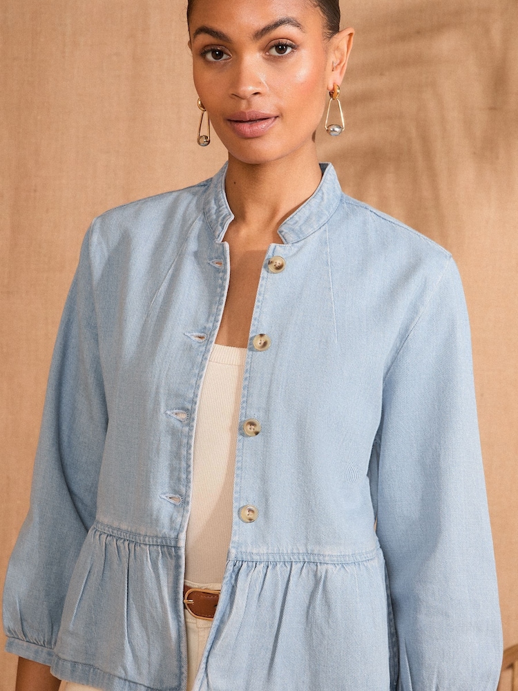 Love & Roses Light Wash Blue Light Weight Peplum Hem 100% Cotton Jacket - Image 4 of 4