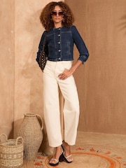Love & Roses Dark Wash Petite Collarless Puff Sleeve Jacket - Image 2 of 4