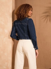 Love & Roses Dark Wash Petite Collarless Puff Sleeve Jacket - Image 4 of 4