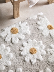 Natural Grey Daisy 100% Cotton Shower Mat - Image 2 of 4