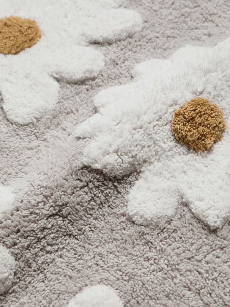 Natural Grey Daisy 100% Cotton Shower Mat - Image 4 of 4