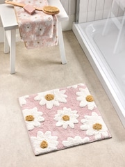 Pink Daisy 100% Cotton Shower Mat - Image 1 of 1