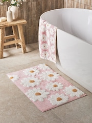 Pink Daisy 100% Cotton Bath Mat - Image 1 of 1