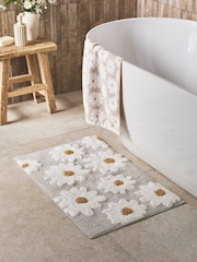 Natural Grey Daisy 100% Cotton Bath Mat - Image 1 of 1