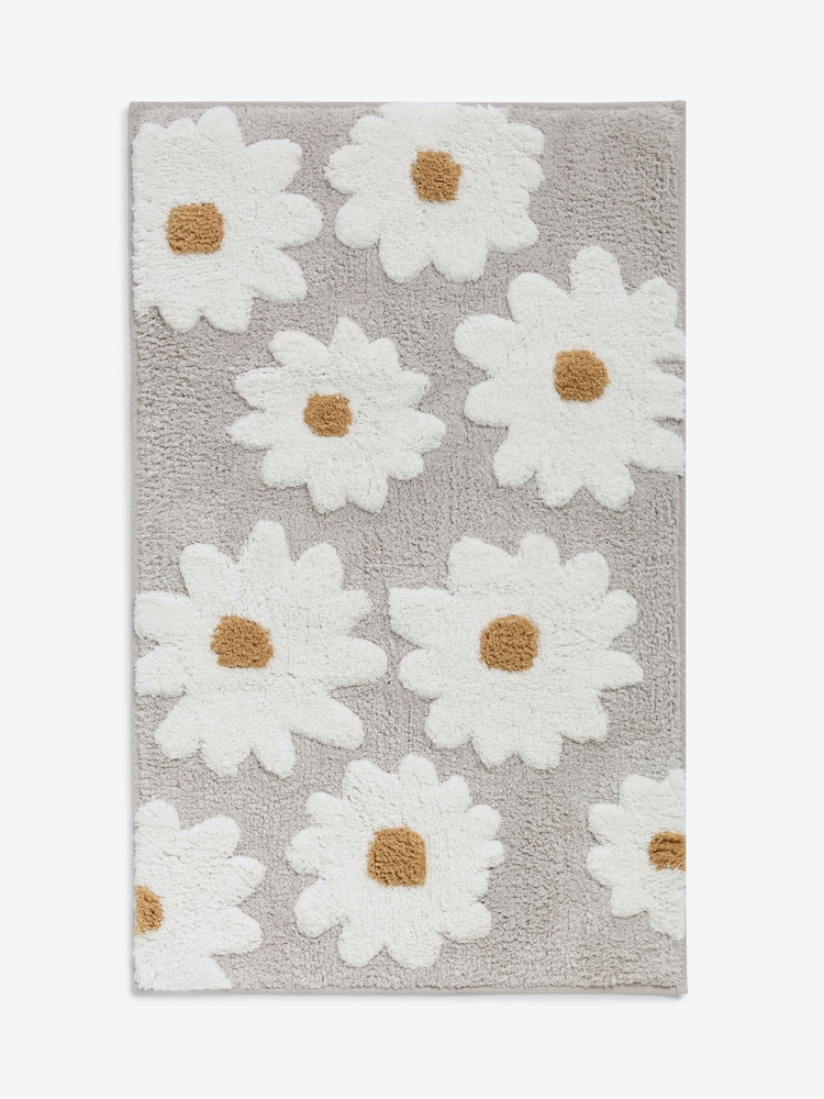 Natural Grey Daisy 100% Cotton Bath Mat - Image 3 of 4