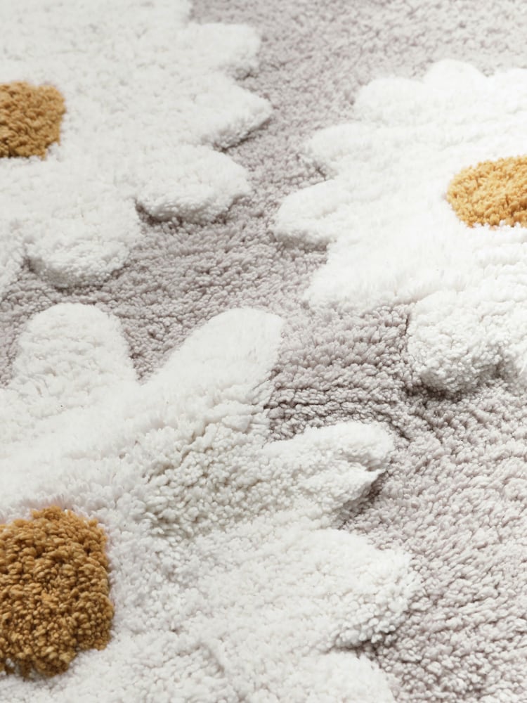 Natural Grey Daisy 100% Cotton Bath Mat - Image 4 of 4
