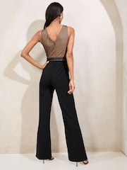 Lipsy Black Mesh Applique Top Halter Neck Jumpsuit - Image 3 of 4