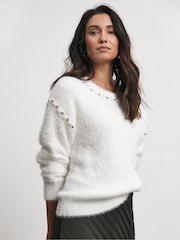 Joanna Hope Pearl Trim White Jumper - Image 1 of 4