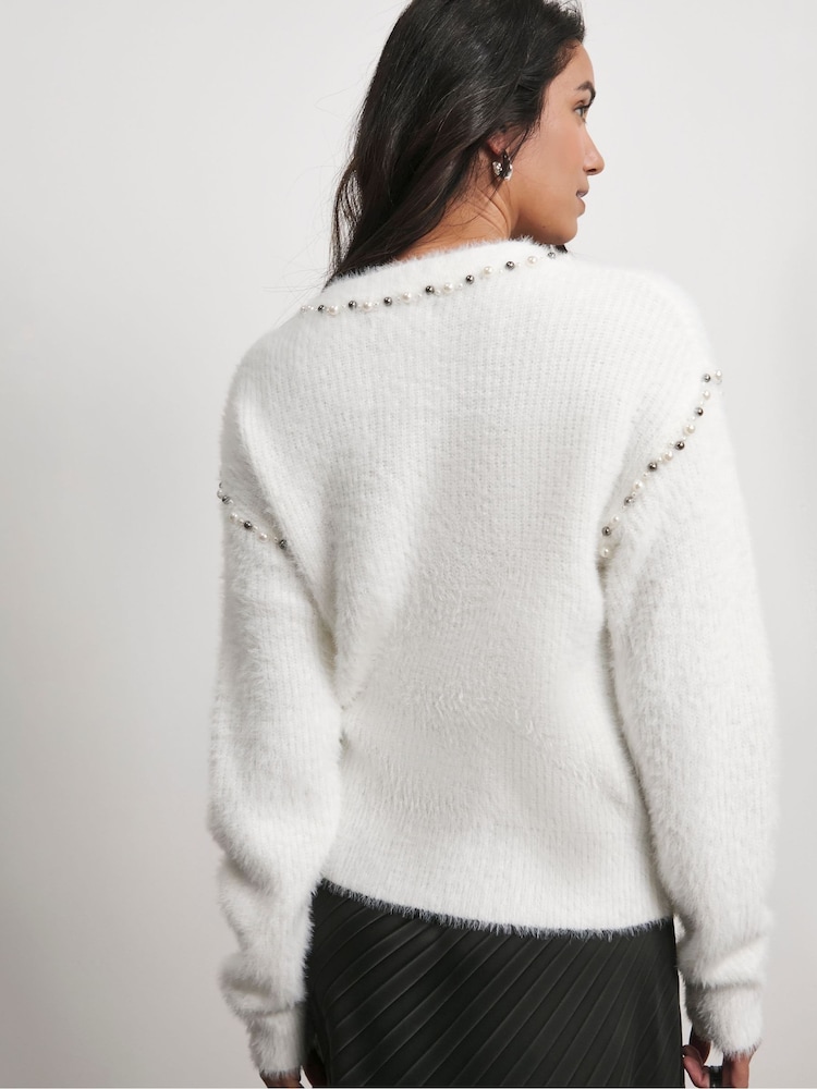 Joanna Hope Pearl Trim White Jumper - Image 2 of 4