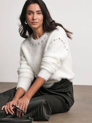 Joanna Hope Pearl Trim White Jumper - Image 3 of 4