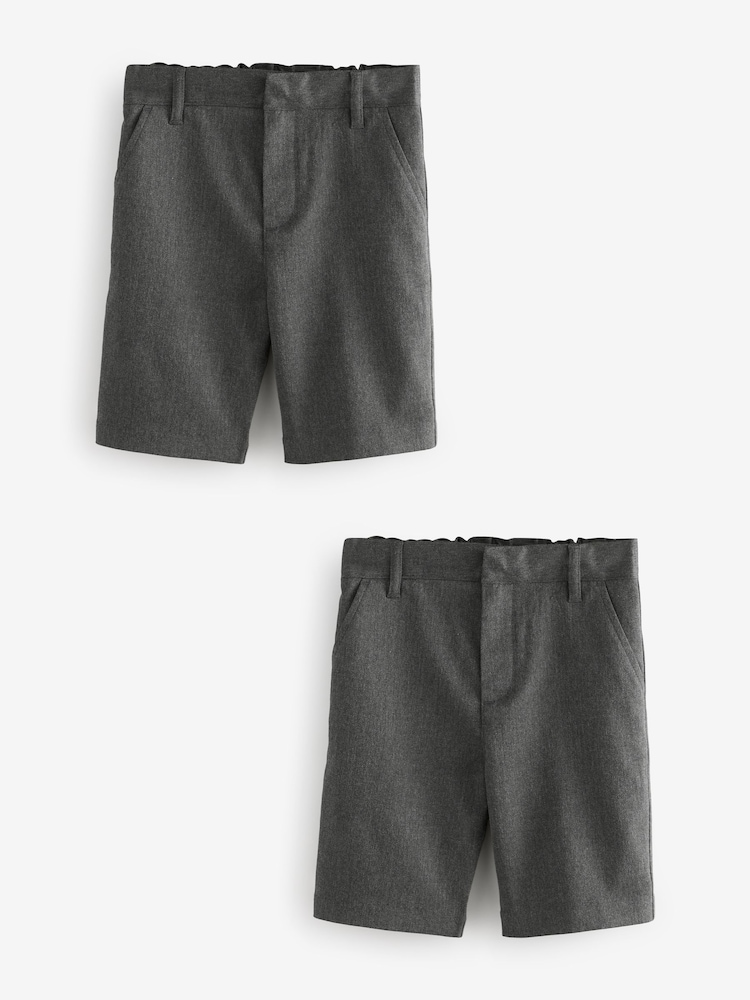 Clarks Grey Regular Boys Fastening School Shorts 2 Pack - Image 1 of 7