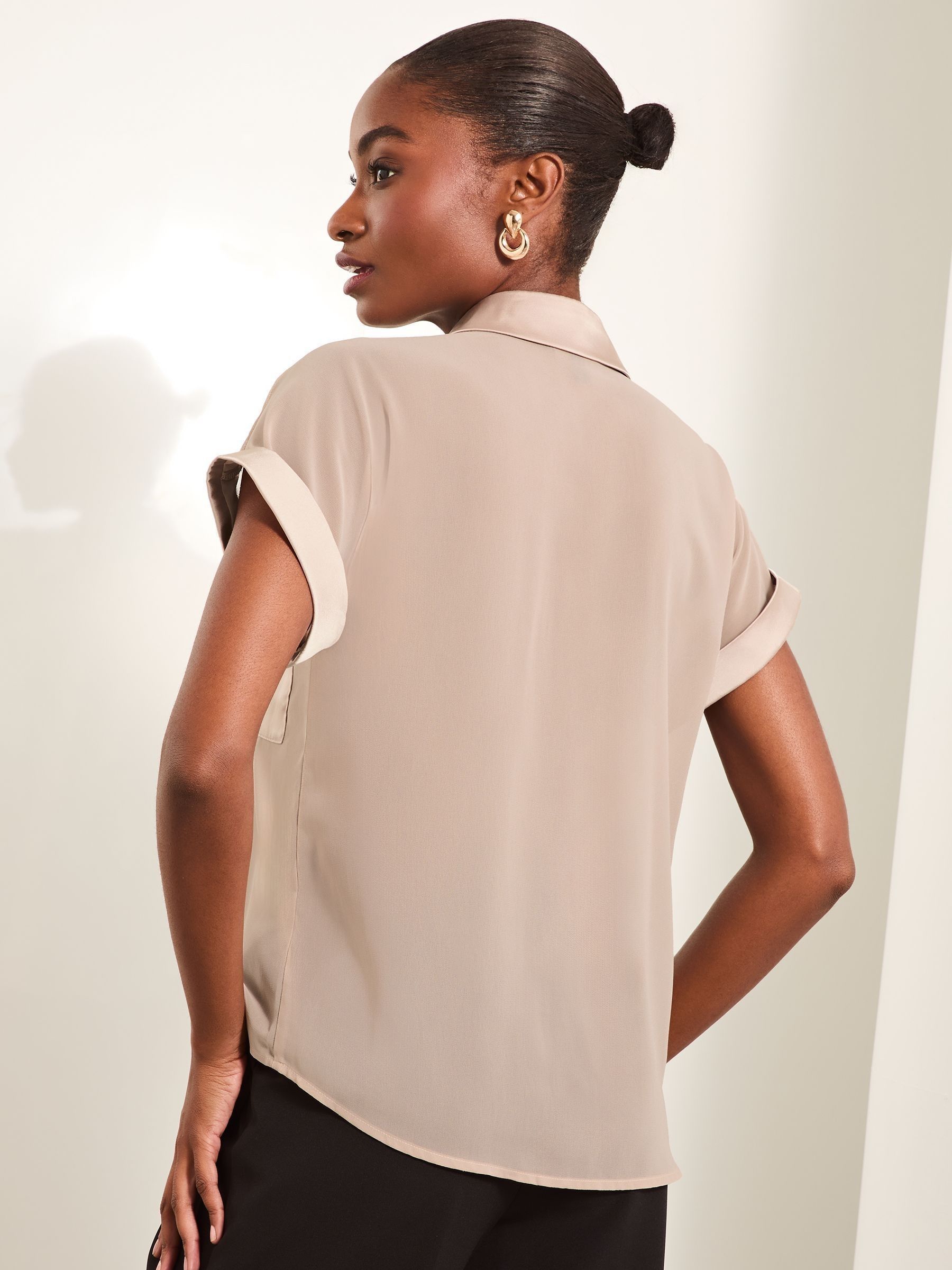 Lipsy Gold Satin Chiffon Pocket Shirt