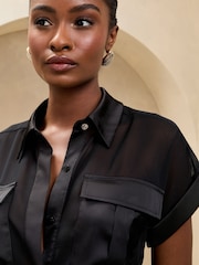Schwarz - Lipsy Sheer Satin Chiffon Pocket Shirt - Image 3 of 4