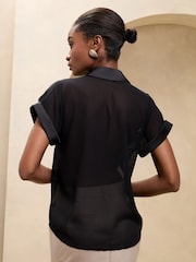 Schwarz - Lipsy Sheer Satin Chiffon Pocket Shirt - Image 4 of 4
