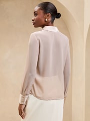 Lipsy Gold Satin Chiffon Pocket Shirt - Image 4 of 4