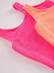 Lipsy Pink/Orange 2 Pack Scoop Neck Textured Swimsuits (5-16yrs) - Image 2 of 7