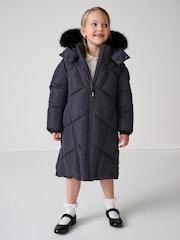 Clarks Navy Girls Shower Resistant Longline Padded Coat - Image 1 of 22