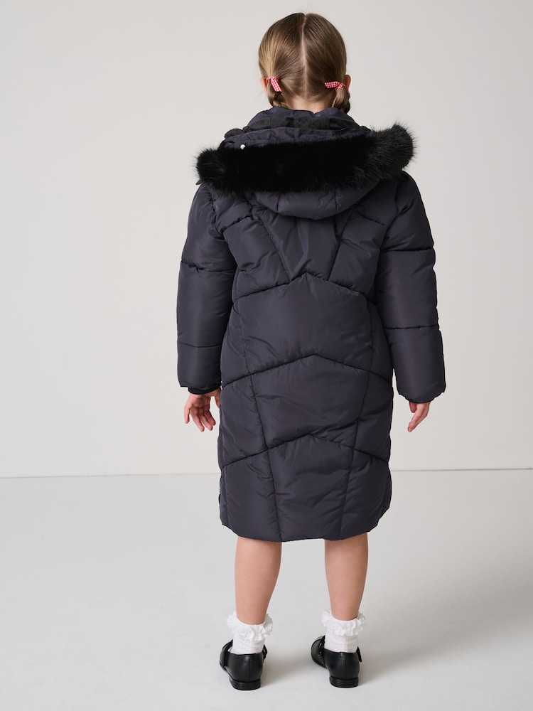 Clarks Navy Girls Shower Resistant Longline Padded Coat - Image 2 of 22 Clarks Navy Girls Shower Resistant Longline Padded Coat - Image 2 of 22