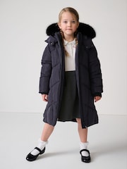 Clarks Navy Girls Shower Resistant Longline Padded Coat - Image 3 of 22