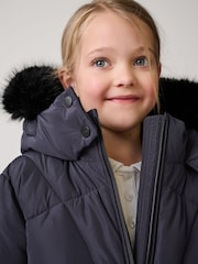 Clarks Navy Girls Shower Resistant Longline Padded Coat - Image 5 of 22