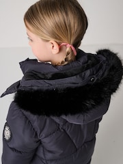 Clarks Navy Girls Shower Resistant Longline Padded Coat - Image 7 of 22