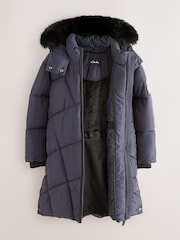 Clarks Navy Girls Shower Resistant Longline Padded Coat - Image 9 of 22