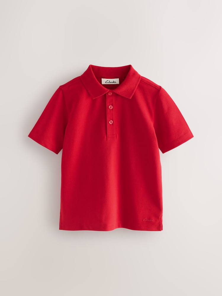 Clarks Red Boys Short Sleeve School Polo Shirts 2 Pack - Image 2 of 8