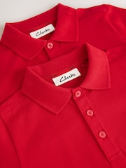 Clarks Red Boys Short Sleeve School Polo Shirts 2 Pack - Image 6 of 8