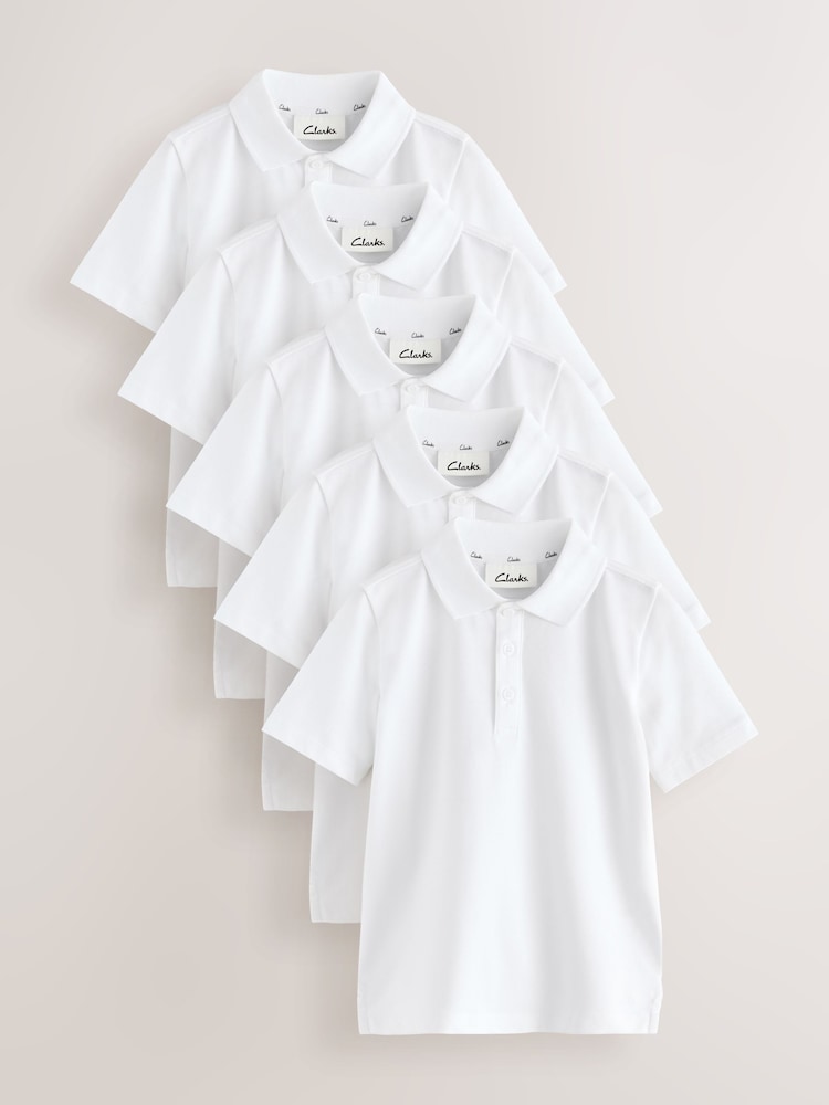 Clarks White Boys Short Sleeve School Polo Shirts 5 Pack - Image 1 of 10