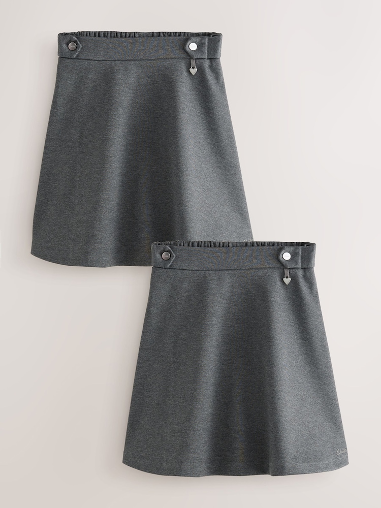 Clarks Grey Girls Pull-On Ponte Skater School Skirts 2 Pack - Image 1 of 5
