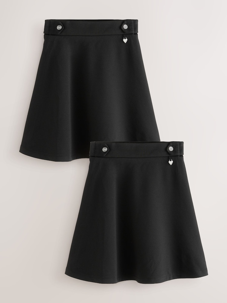 Clarks Black Girls Pull-On Ponte Skater School Skirts 2 Pack - Image 1 of 7