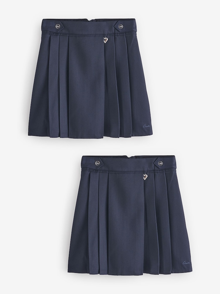 Clarks Navy Girls Pleated School Skirts 2 Pack - Image 1 of 9