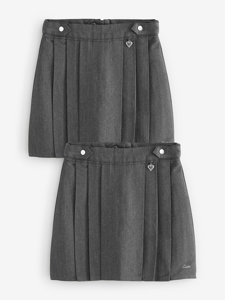 Clarks Grey Girls Pleated School Skirts 2 Pack - Image 1 of 6