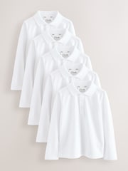 Clarks White Boys Long Sleeve School Polo Shirts 5 Pack - Image 1 of 9