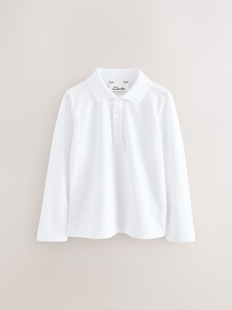 Clarks White Boys Long Sleeve School Polo Shirts 5 Pack - Image 2 of 9