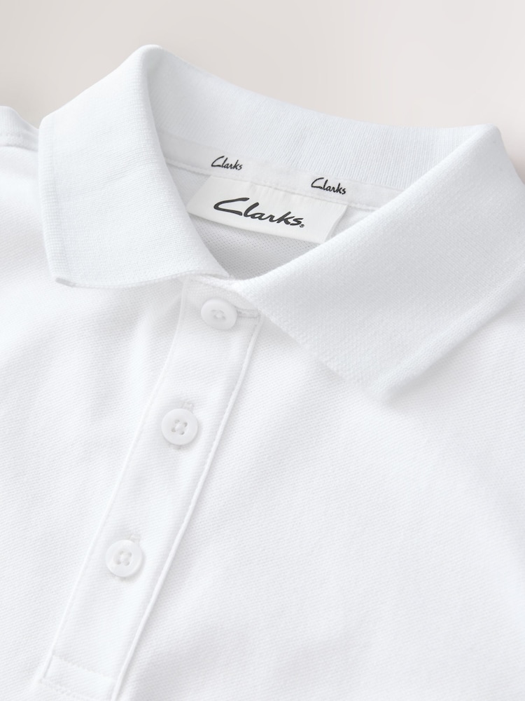 Clarks White Boys Long Sleeve School Polo Shirts 5 Pack - Image 9 of 9
