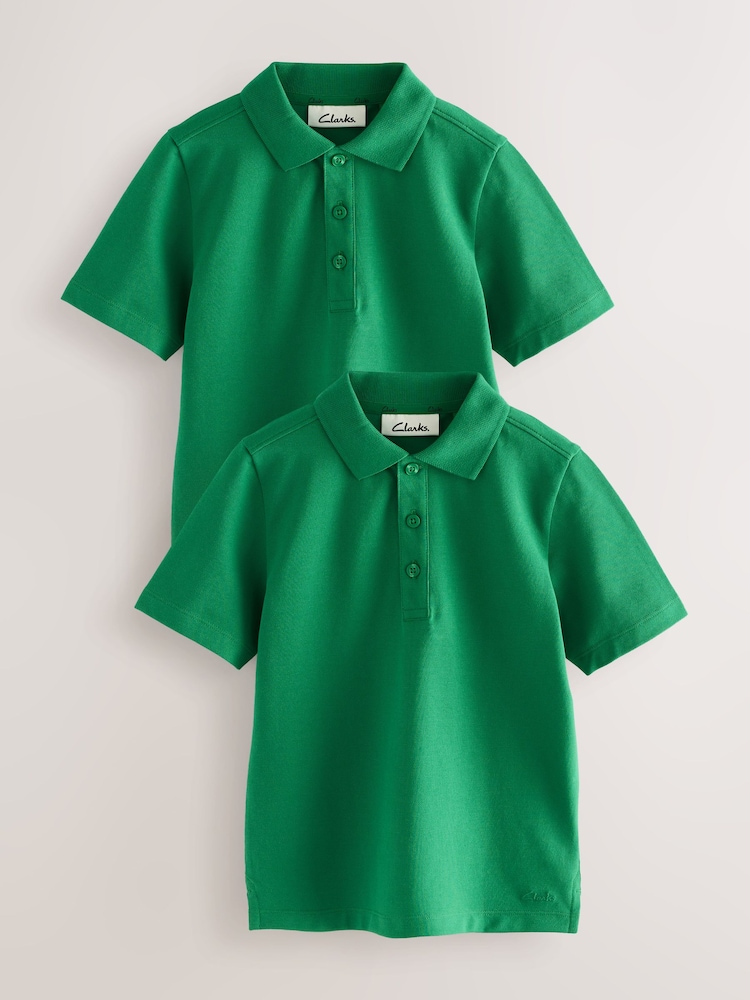 Clarks Green Boys Short Sleeve School Polo Shirts 2 Pack - Image 1 of 8