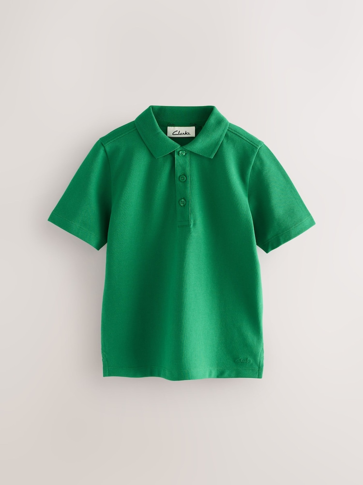 Clarks Green Boys Short Sleeve School Polo Shirts 2 Pack - Image 2 of 8