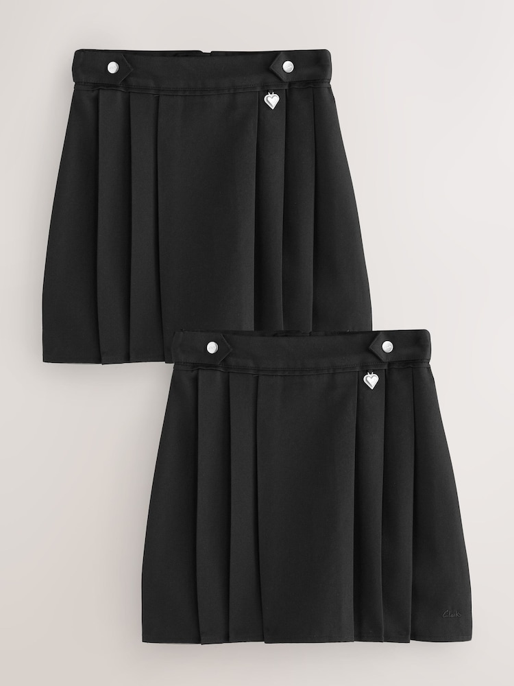 Clarks Black Girls Pleated School Skirts 2 Pack - Image 1 of 6