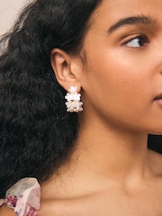 White Floral Hoop Earrings - Image 1 of 5