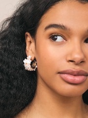 White Floral Hoop Earrings - Image 2 of 5