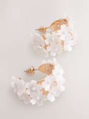 White Floral Hoop Earrings - Image 3 of 5