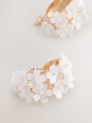White Floral Hoop Earrings - Image 5 of 5