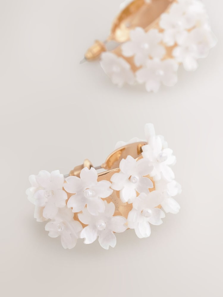 White Floral Hoop Earrings - Image 5 of 5