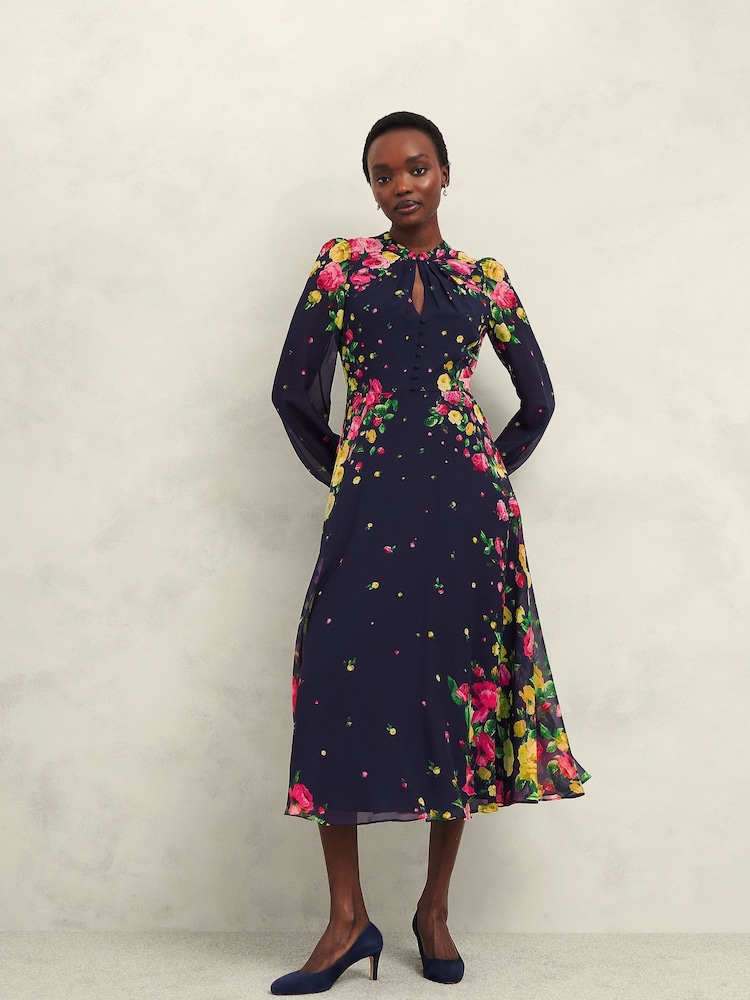 Hobbs Blue Petite Eva Silk Dress - Image 1 of 4